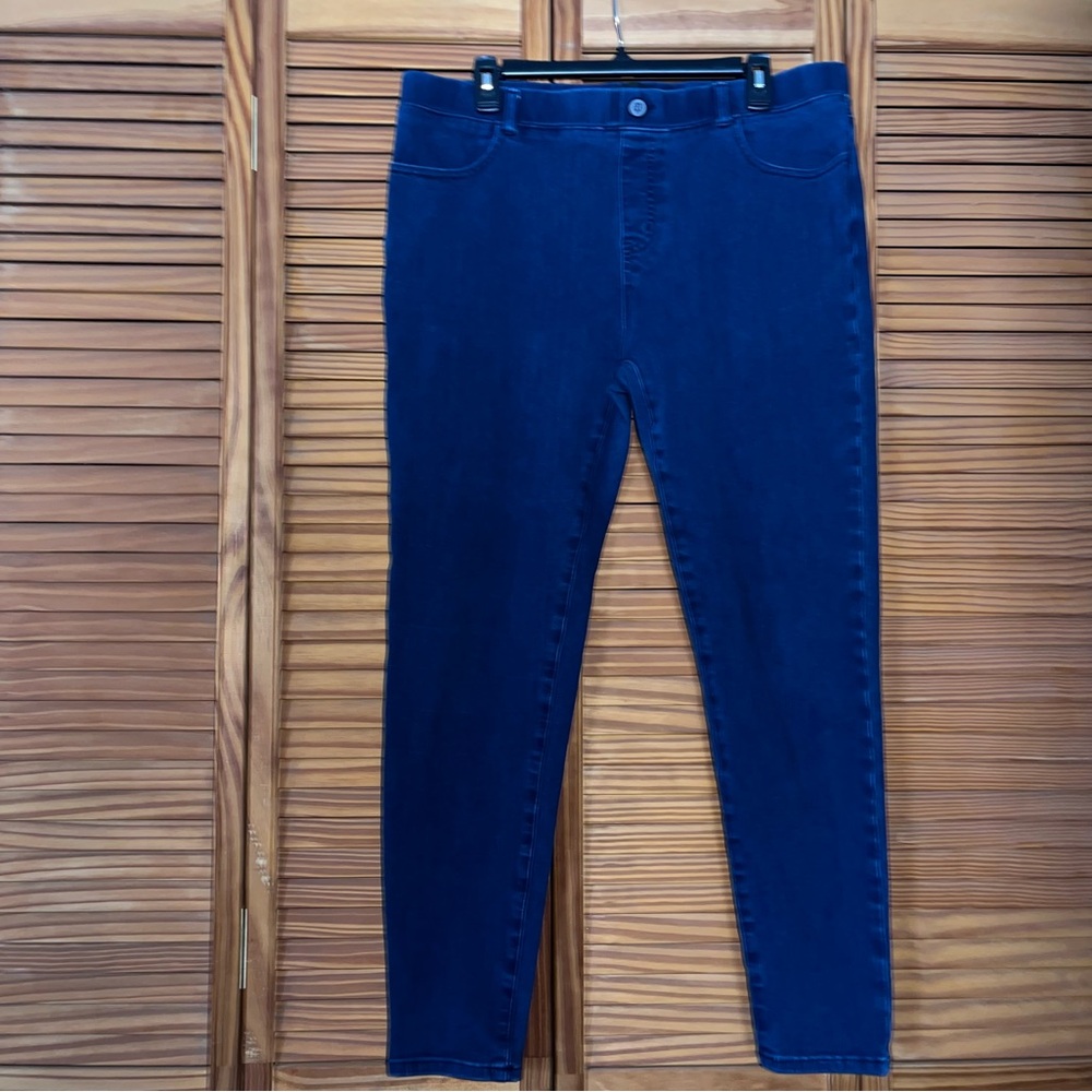 Betabrand Pull On Skinny Leg 4 Pocket Yoga Blue Denim Jeggings Size XL Long